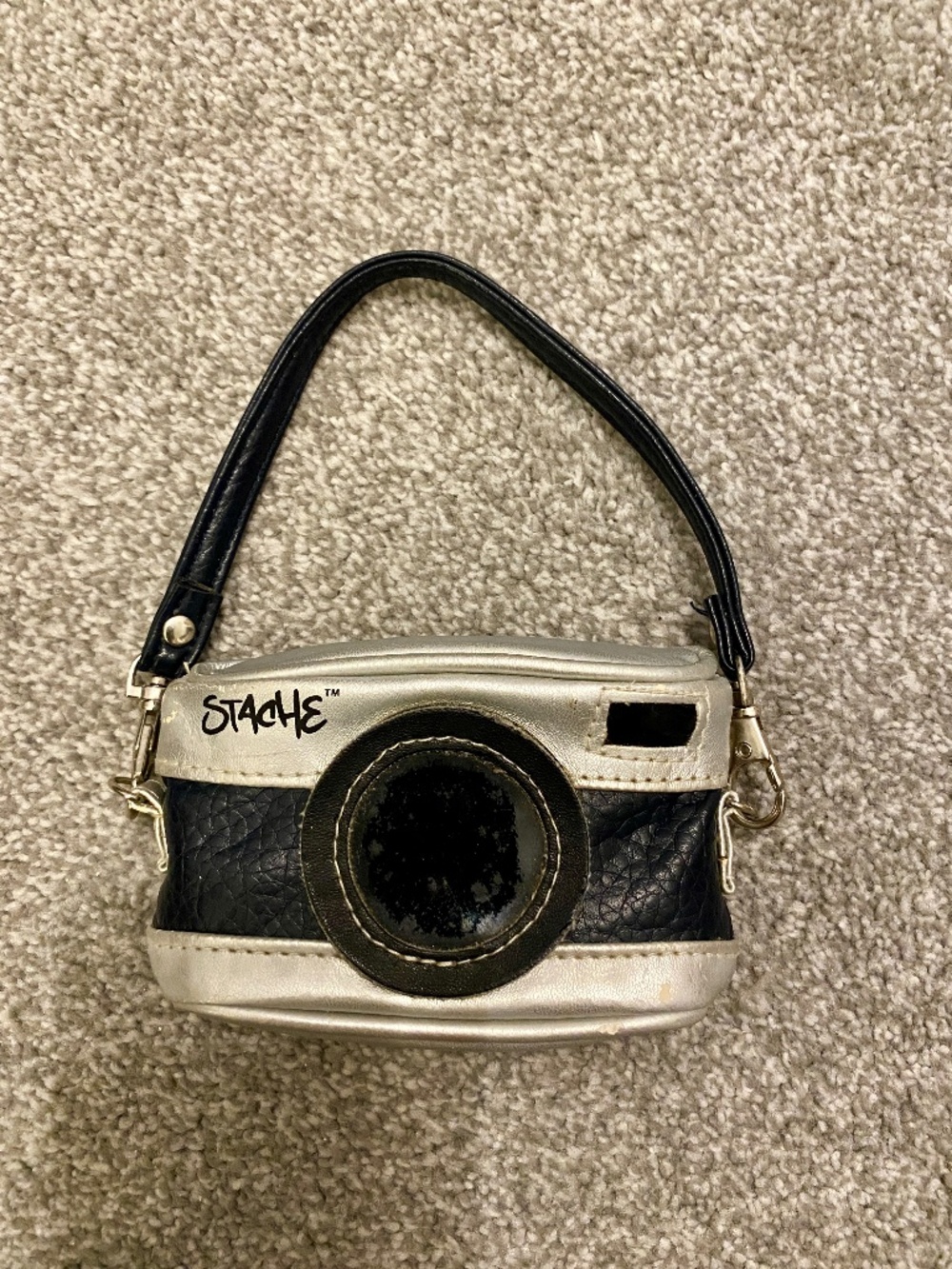 Small Compact Camera Soft Case Detachable Wristlet Strap by Stache Black Silver
